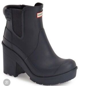 Hunter Women's chelsea chunky Black Platform Rain Boots